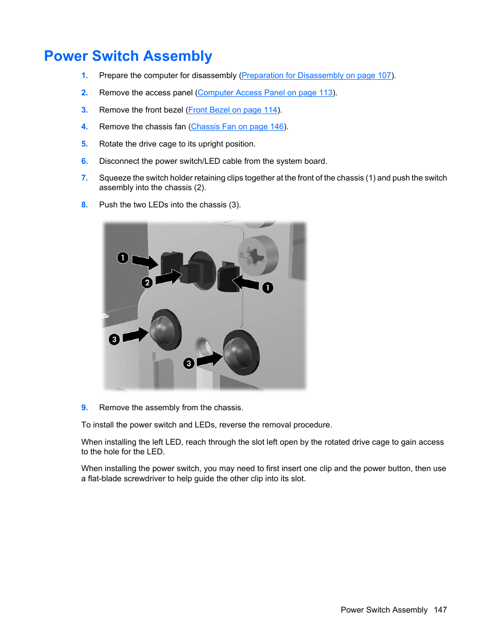 Power switch assembly | HP DC7800 User Manual | Page 159 / 276