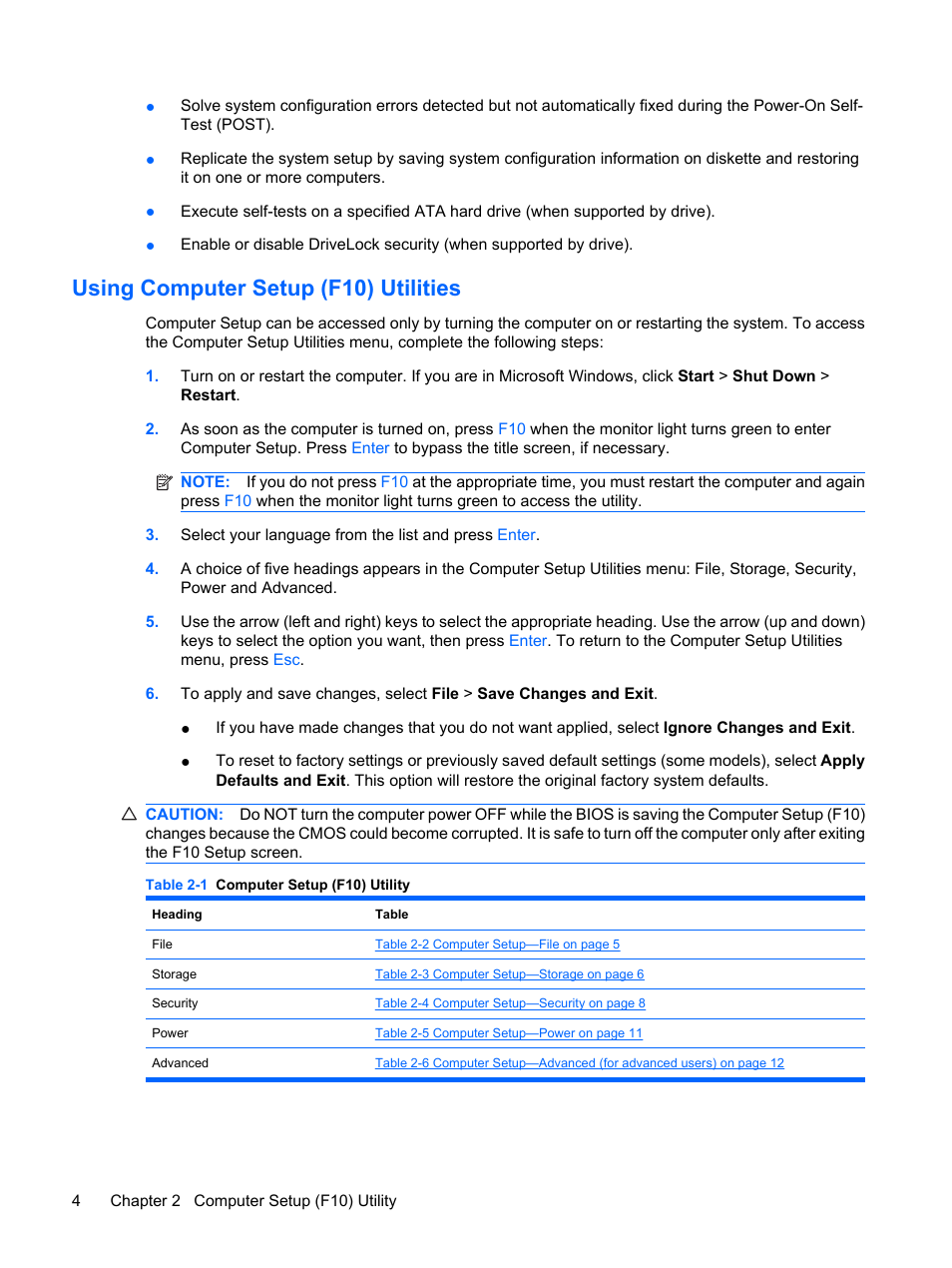 Using computer setup (f10) utilities | HP DC7800 User Manual | Page 16 / 276