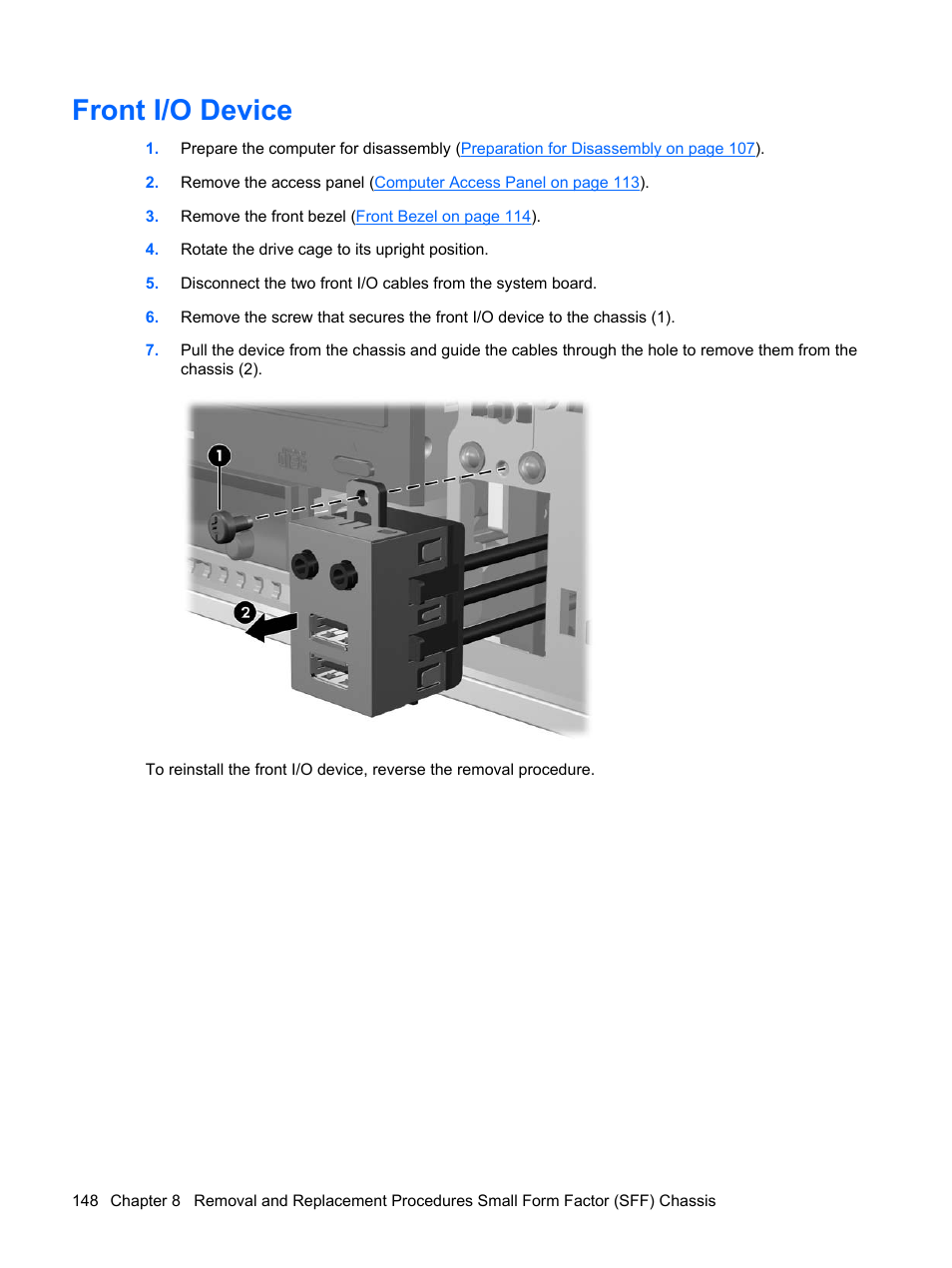 Front i/o device | HP DC7800 User Manual | Page 160 / 276