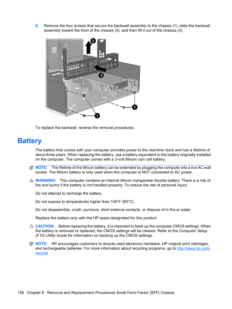 Battery | HP DC7800 User Manual | Page 168 / 276