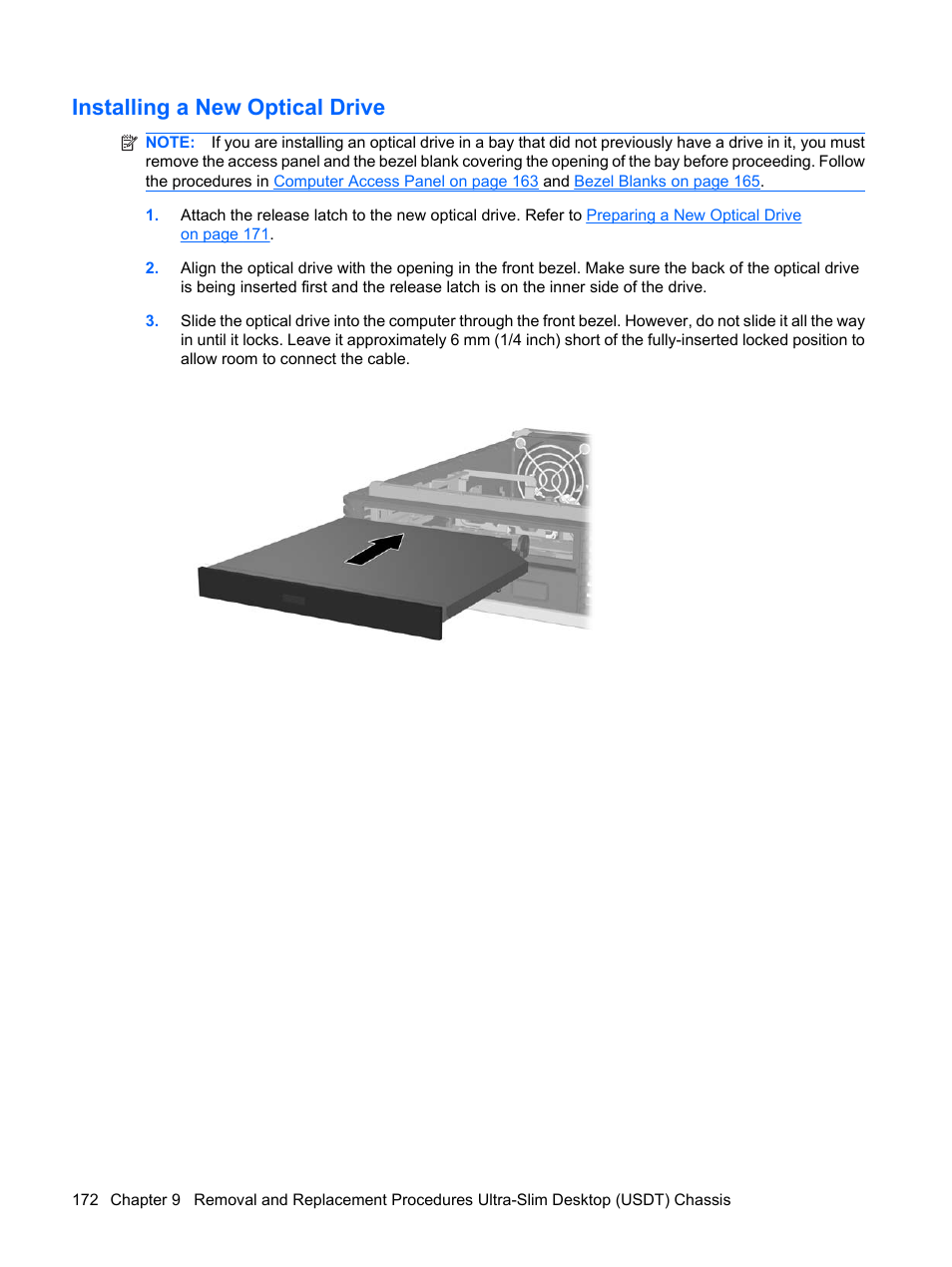 Installing a new optical drive | HP DC7800 User Manual | Page 184 / 276