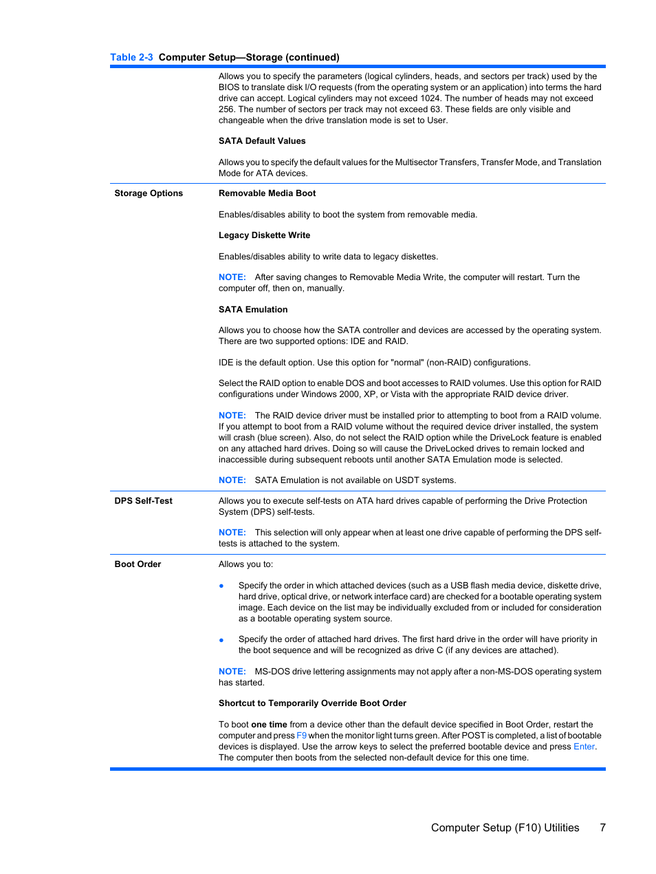 Computer setup (f10) utilities 7 | HP DC7800 User Manual | Page 19 / 276