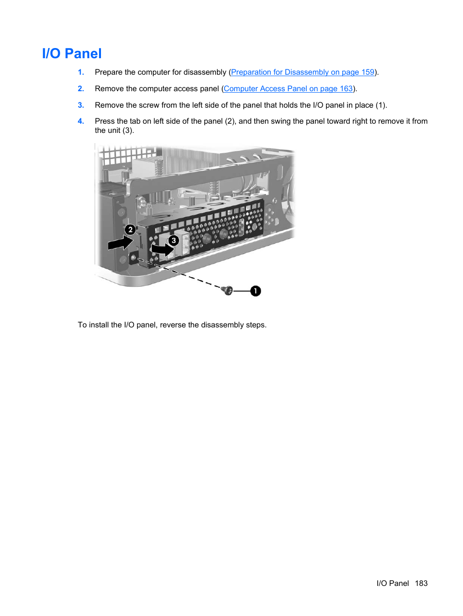 I/o panel | HP DC7800 User Manual | Page 195 / 276