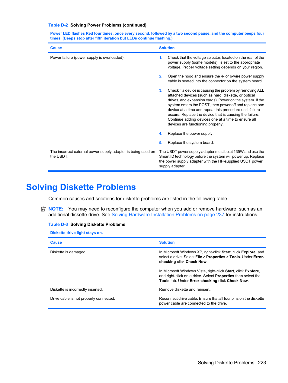 Solving diskette problems | HP DC7800 User Manual | Page 235 / 276