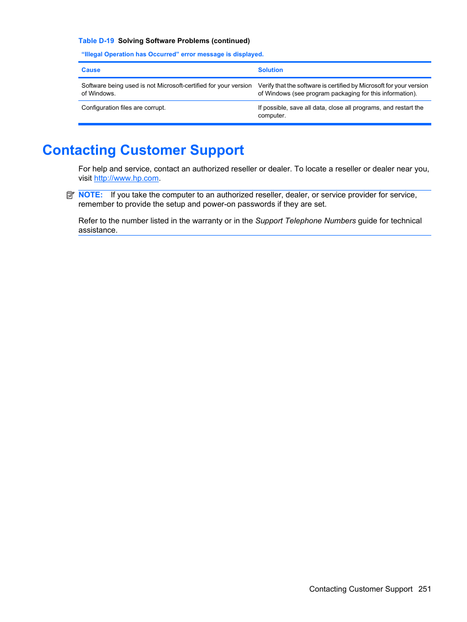 Contacting customer support | HP DC7800 User Manual | Page 263 / 276