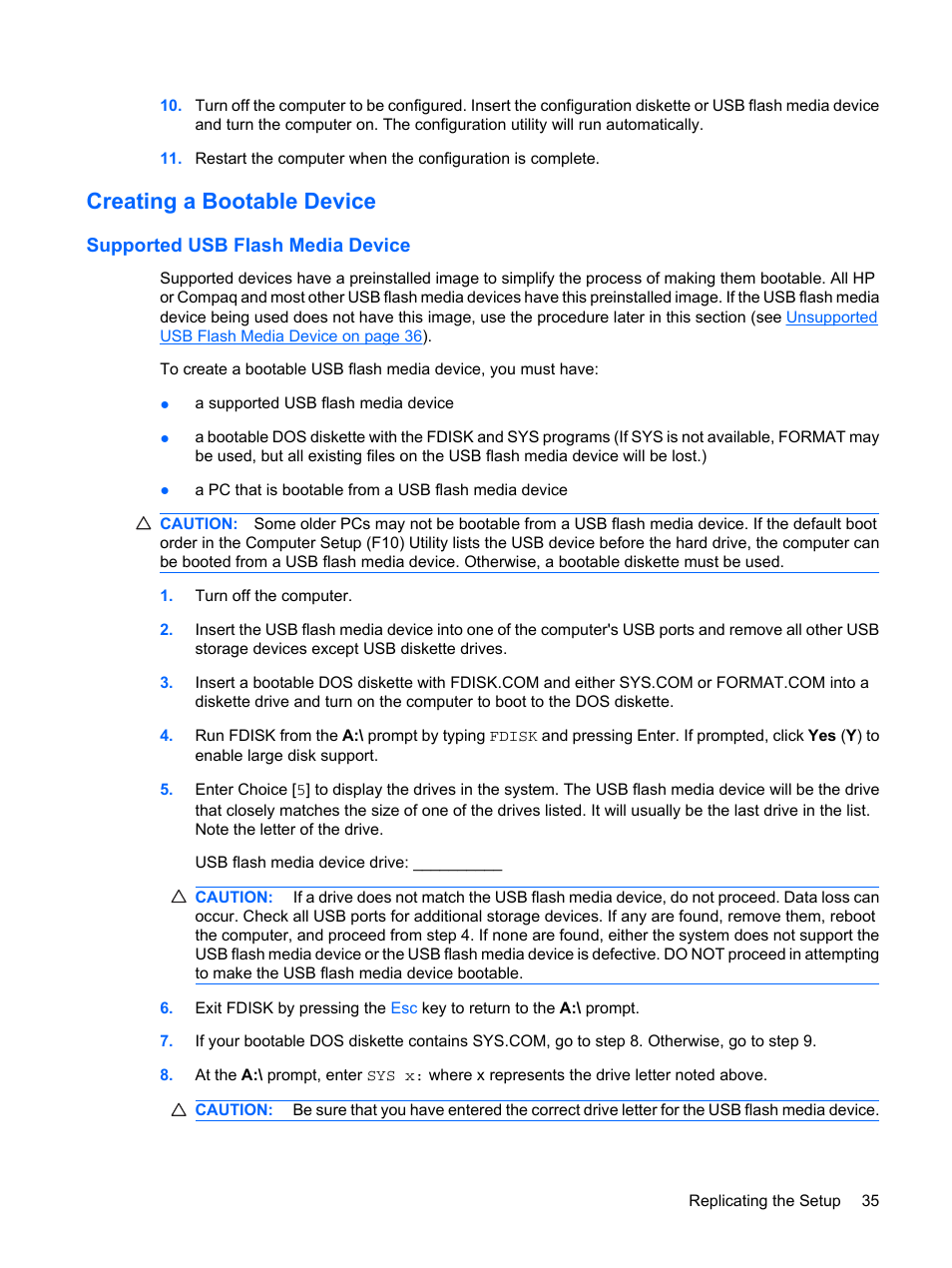 Creating a bootable device, Supported usb flash media device | HP DC7800 User Manual | Page 47 / 276