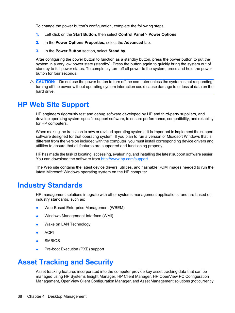 Hp web site support, Industry standards, Asset tracking and security | HP DC7800 User Manual | Page 50 / 276