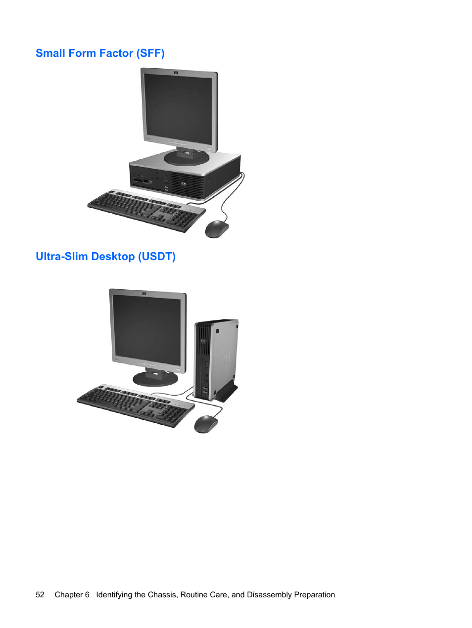 Small form factor (sff), Ultra-slim desktop (usdt), Small form factor (sff) ultra-slim desktop (usdt) | HP DC7800 User Manual | Page 64 / 276