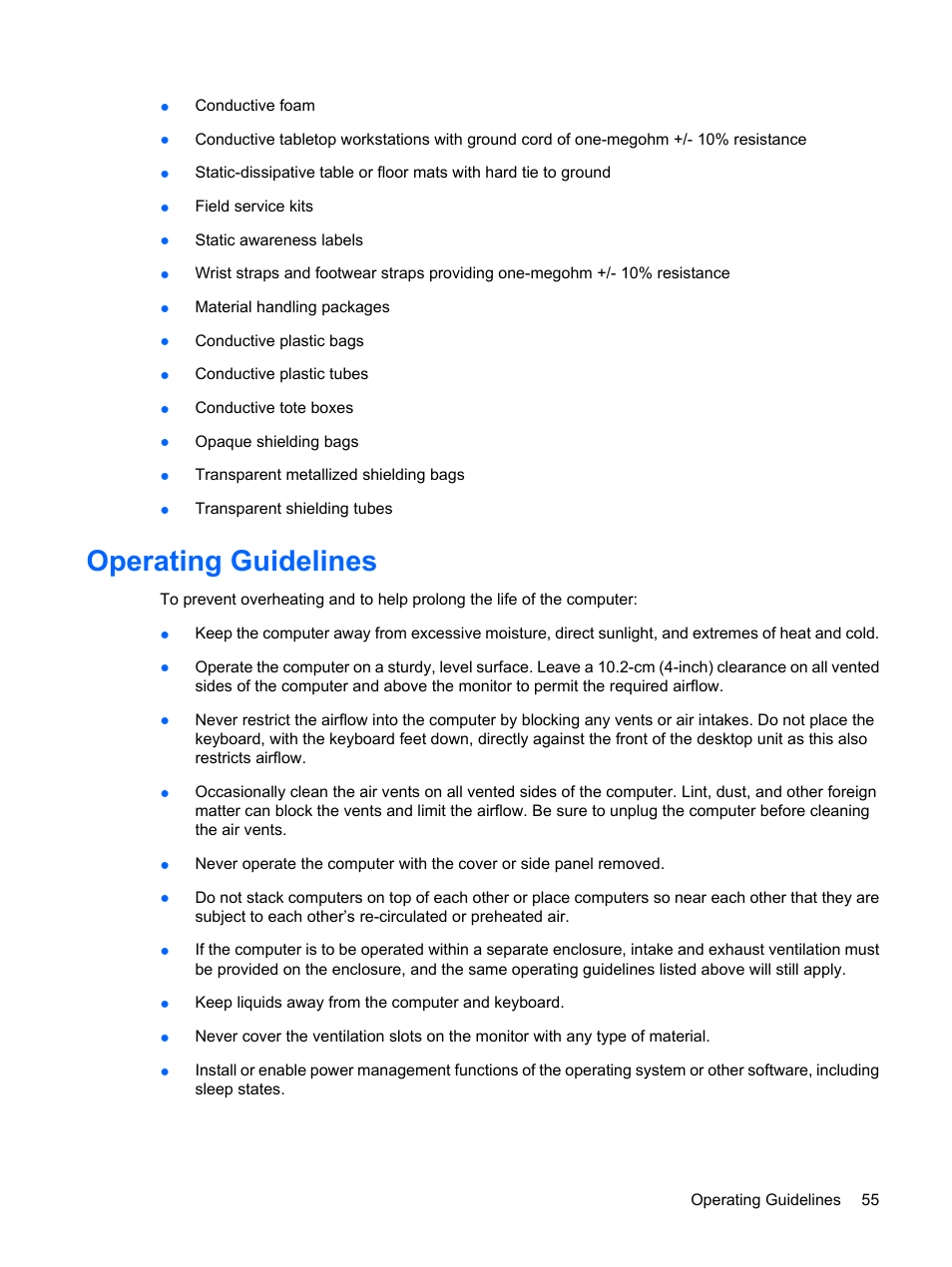 Operating guidelines | HP DC7800 User Manual | Page 67 / 276