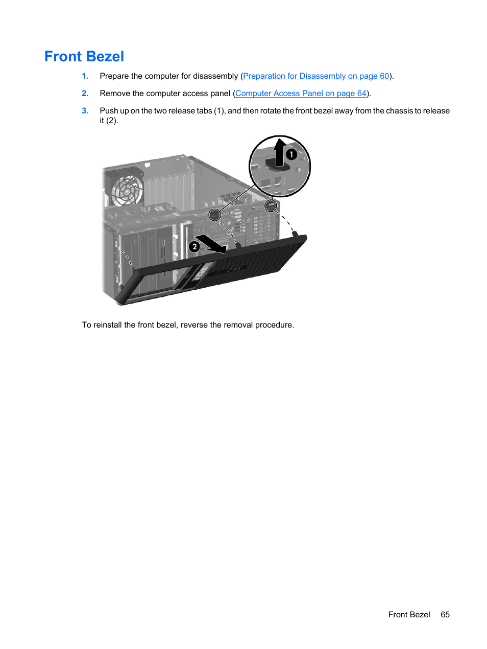 Front bezel | HP DC7800 User Manual | Page 77 / 276