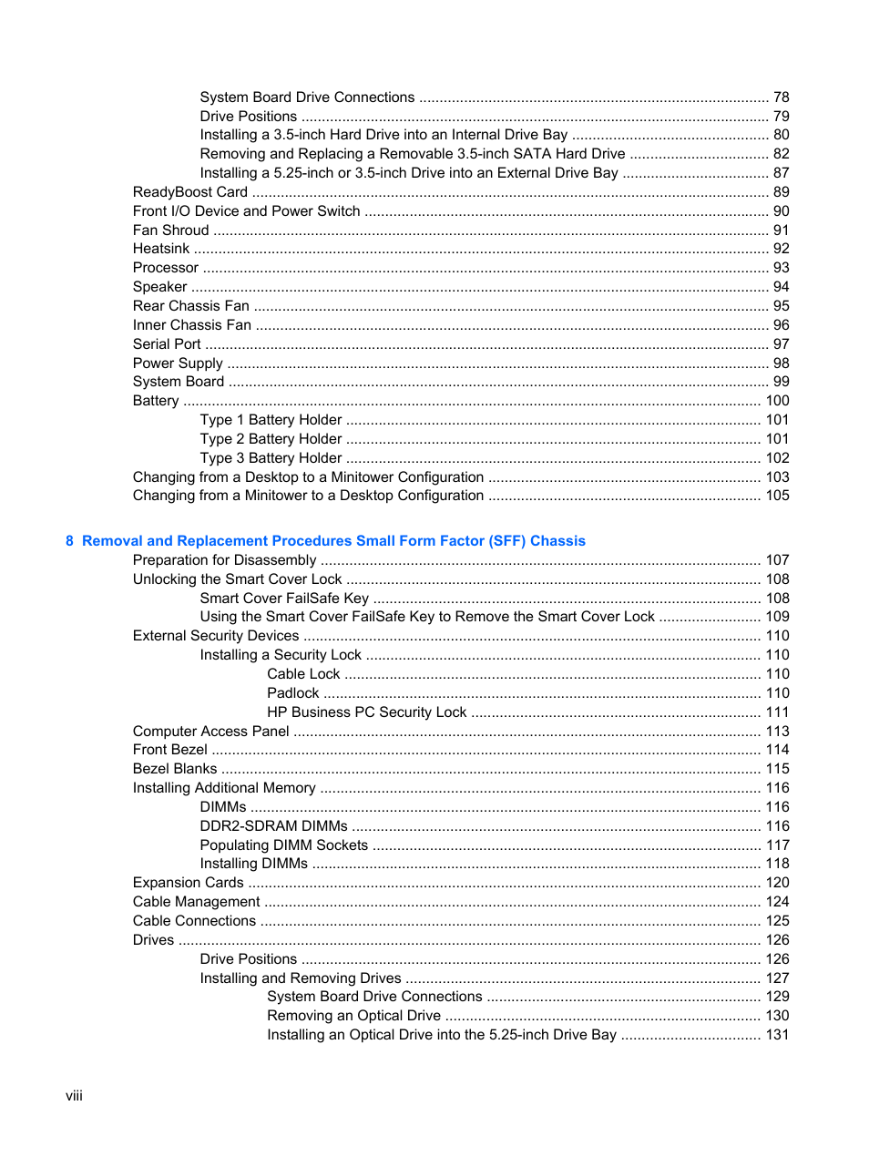 HP DC7800 User Manual | Page 8 / 276