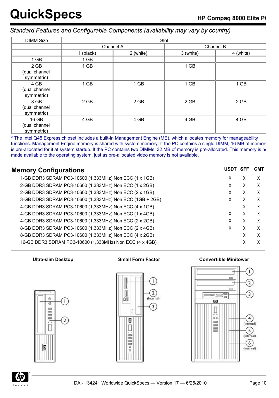 Quickspecs | HP ELITE 8000 User Manual | Page 10 / 62