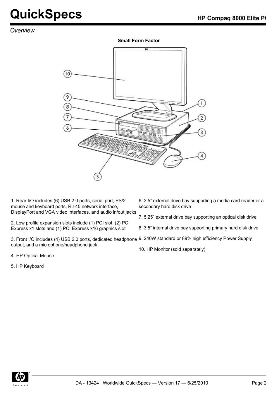 Quickspecs | HP ELITE 8000 User Manual | Page 2 / 62