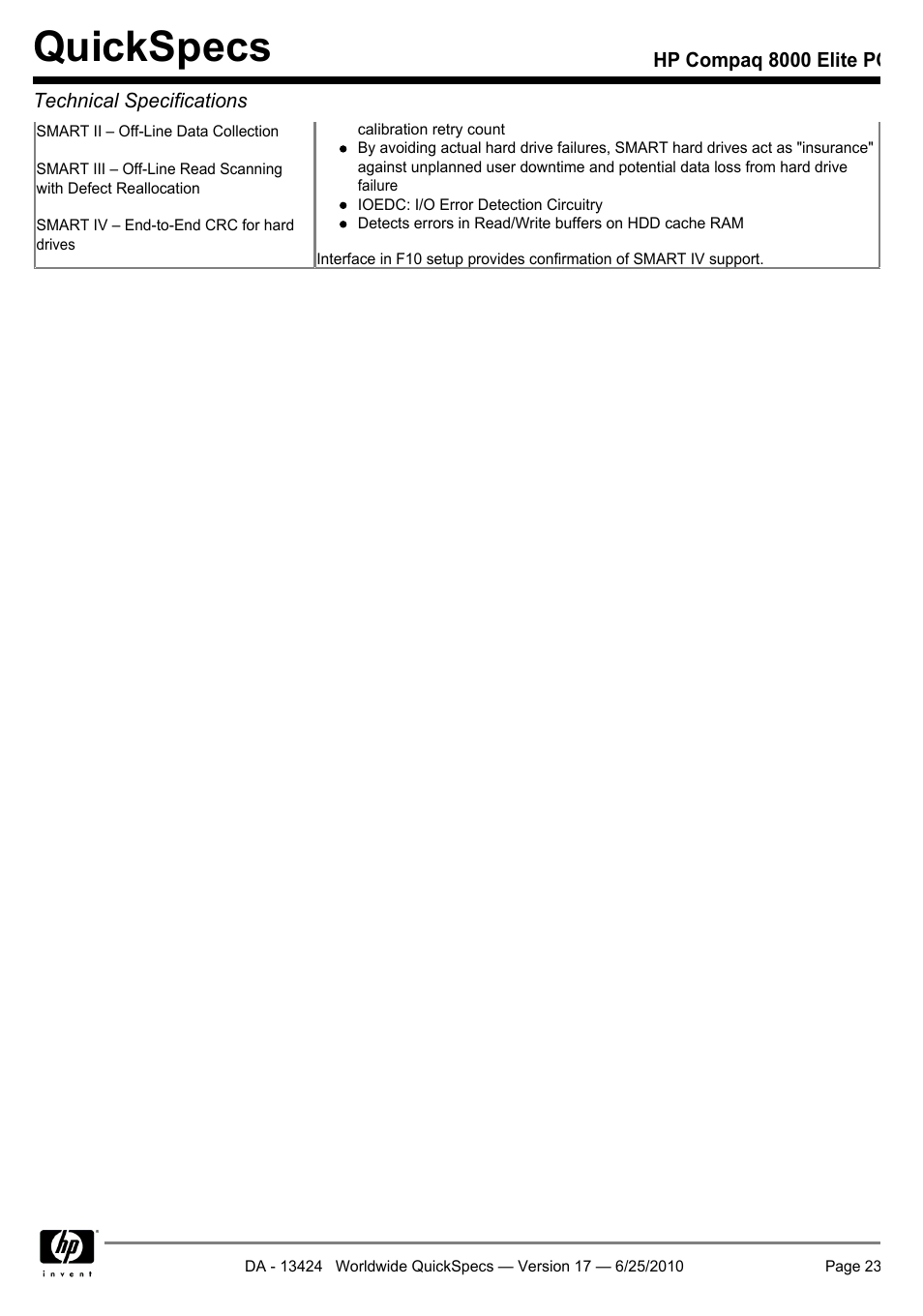 Quickspecs | HP ELITE 8000 User Manual | Page 23 / 62