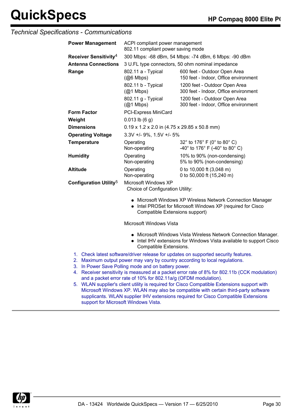 Quickspecs | HP ELITE 8000 User Manual | Page 30 / 62
