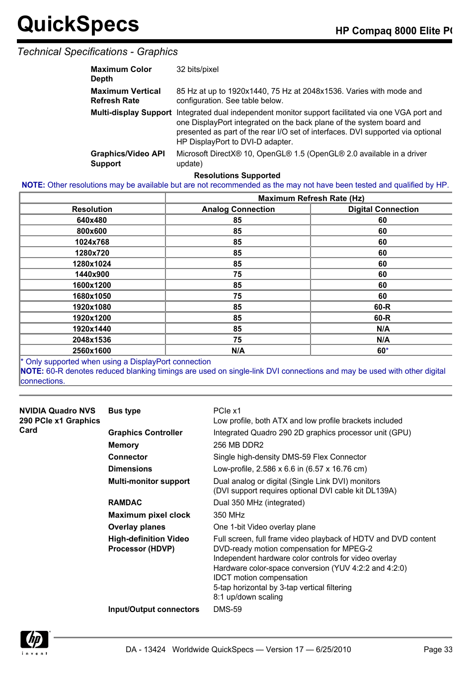 Quickspecs | HP ELITE 8000 User Manual | Page 33 / 62