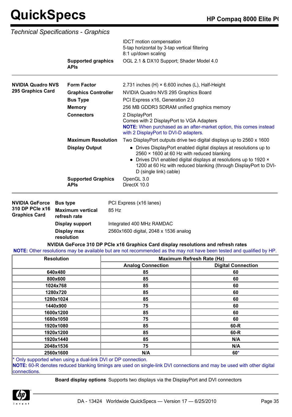 Quickspecs | HP ELITE 8000 User Manual | Page 35 / 62