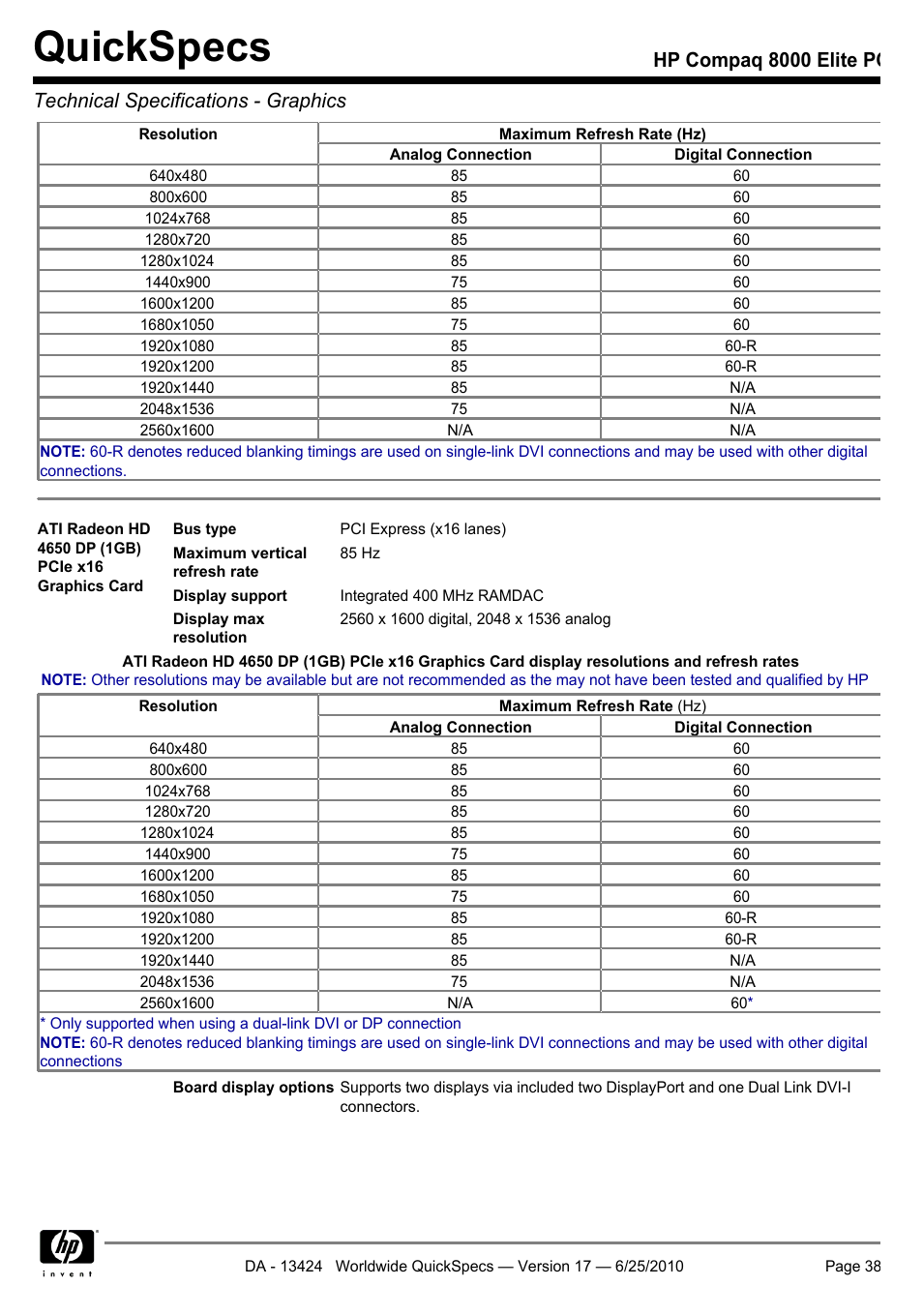 Quickspecs | HP ELITE 8000 User Manual | Page 38 / 62