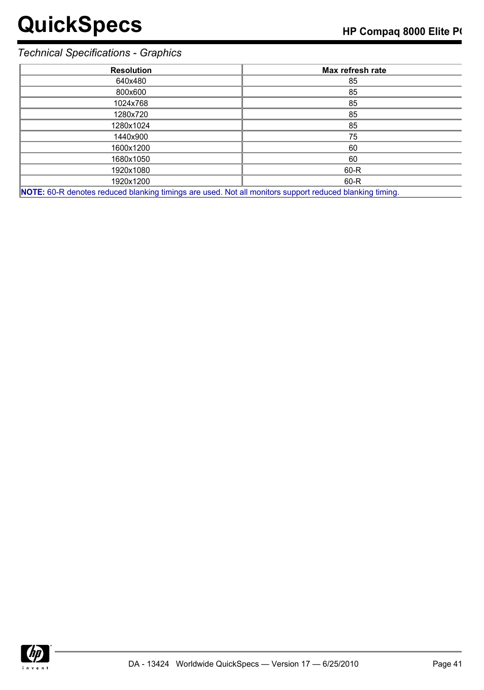 Quickspecs | HP ELITE 8000 User Manual | Page 41 / 62