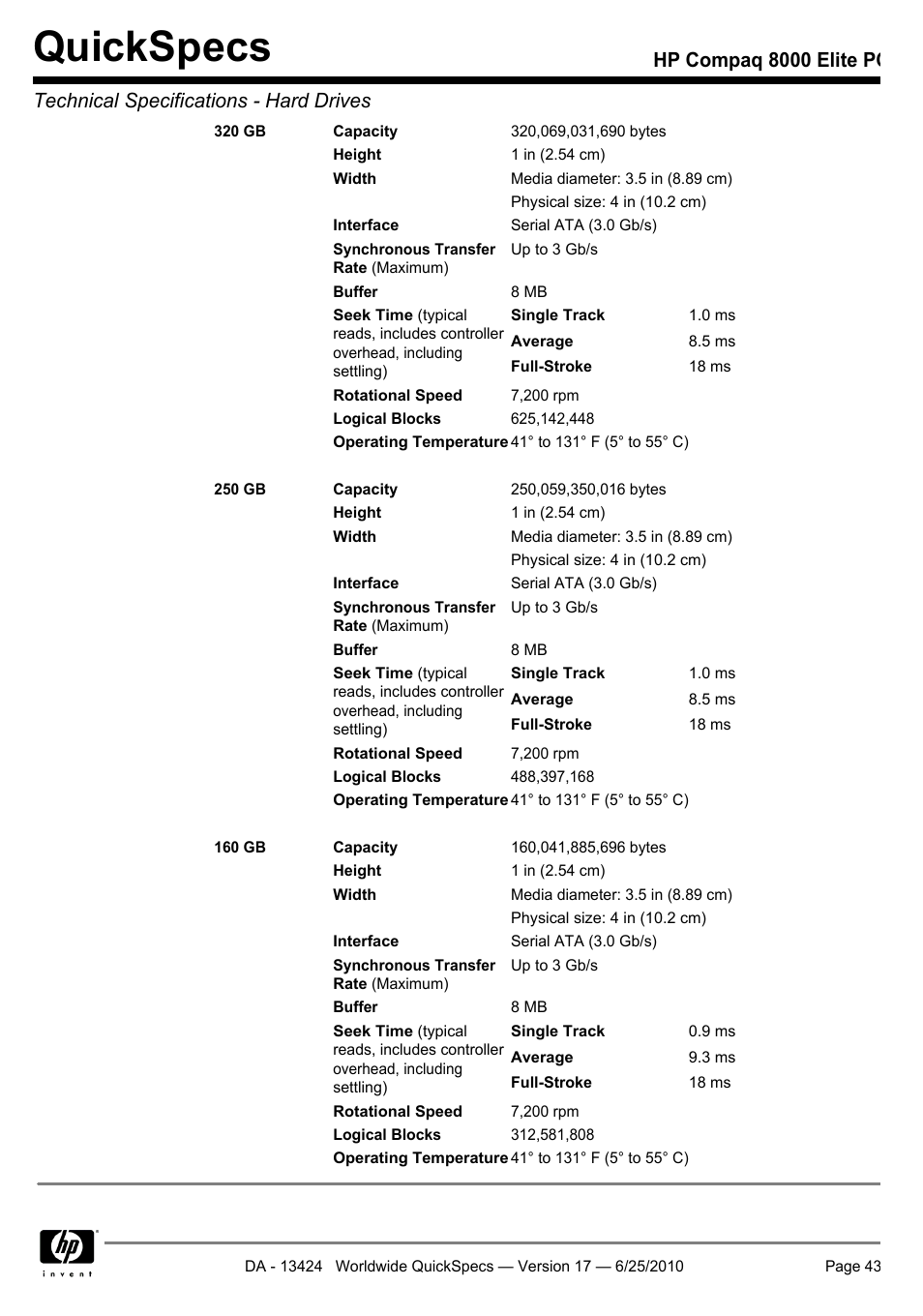 Quickspecs | HP ELITE 8000 User Manual | Page 43 / 62