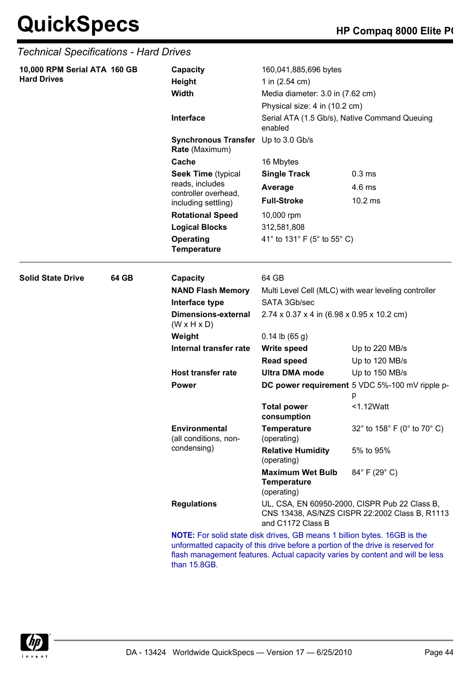 Quickspecs | HP ELITE 8000 User Manual | Page 44 / 62