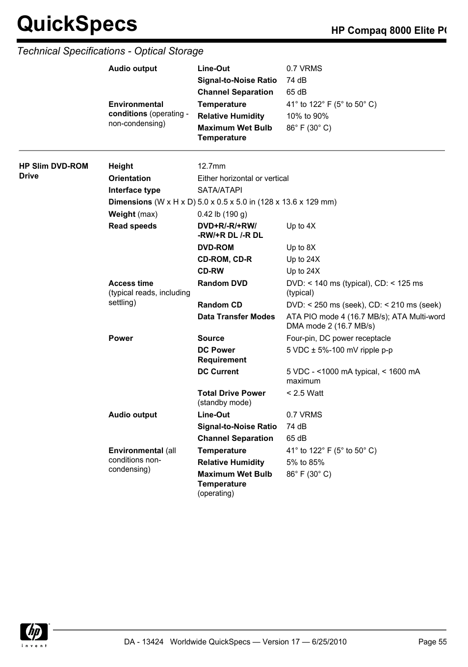 Quickspecs | HP ELITE 8000 User Manual | Page 55 / 62