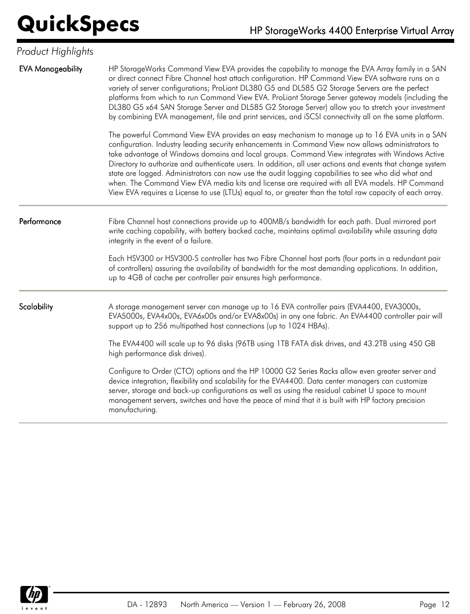 Quickspecs | HP 4400 User Manual | Page 12 / 31