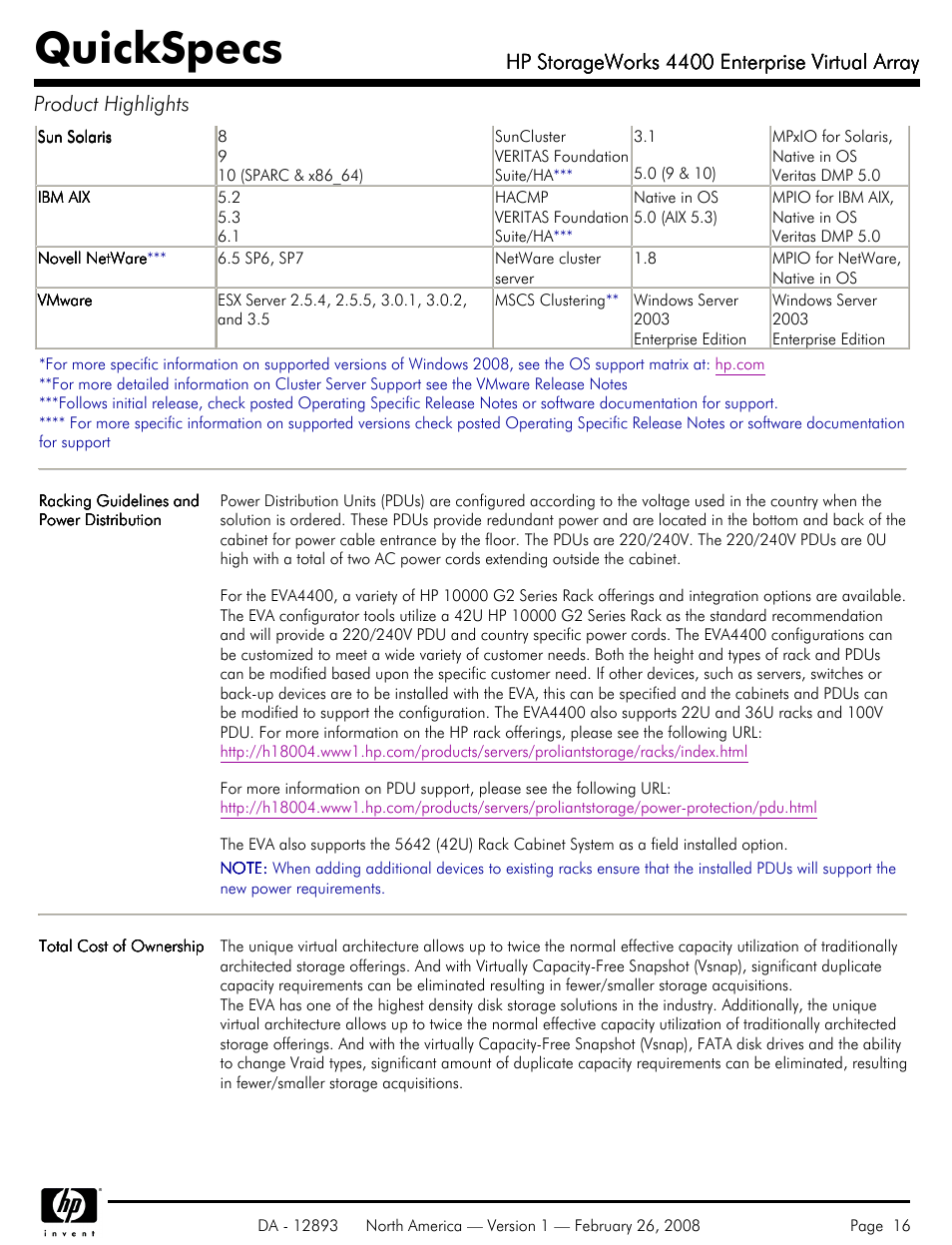 Quickspecs, Hp storageworks 4400 enterprise virtual array | HP 4400 User Manual | Page 16 / 31