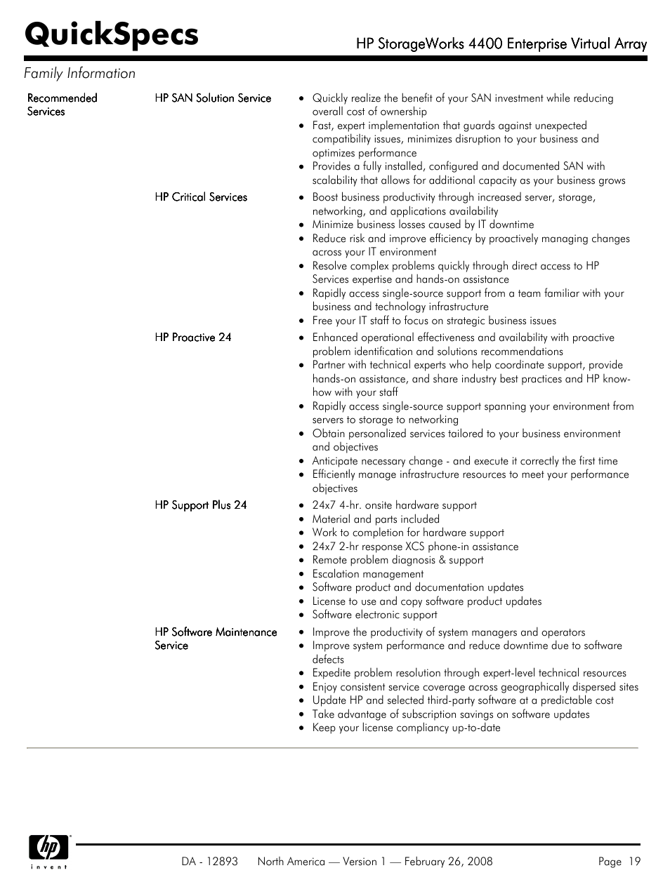Quickspecs, Hp storageworks 4400 enterprise virtual array | HP 4400 User Manual | Page 19 / 31