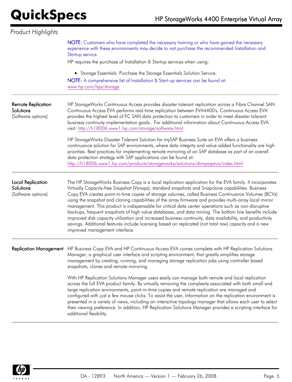 Quickspecs, Hp storageworks 4400 enterprise virtual array | HP 4400 User Manual | Page 5 / 31
