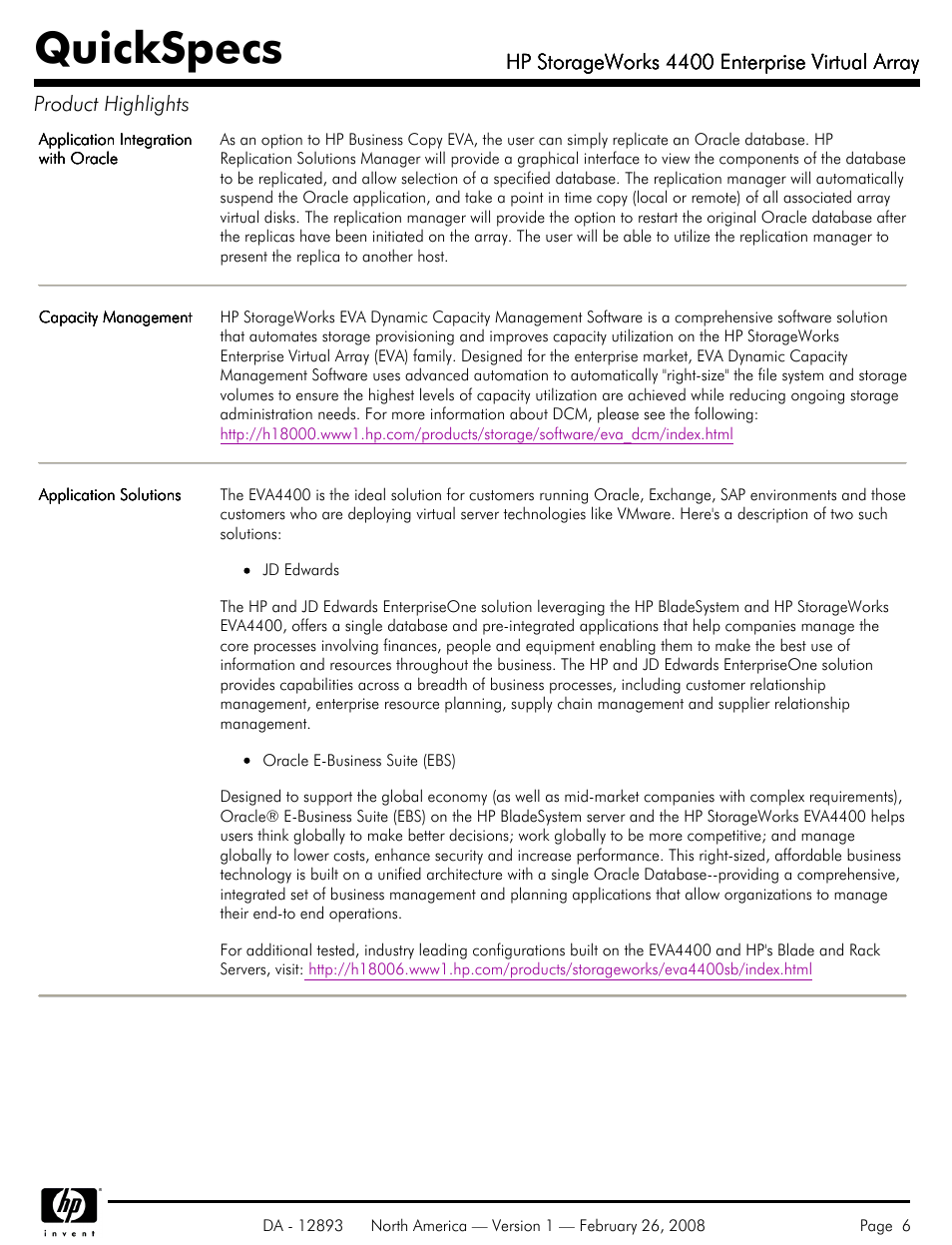 Quickspecs | HP 4400 User Manual | Page 6 / 31