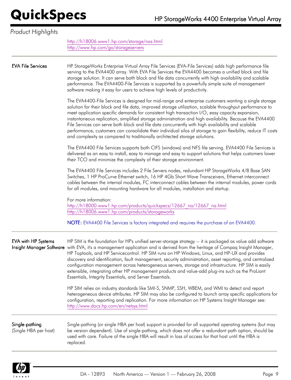 Quickspecs, Hp storageworks 4400 enterprise virtual array | HP 4400 User Manual | Page 9 / 31