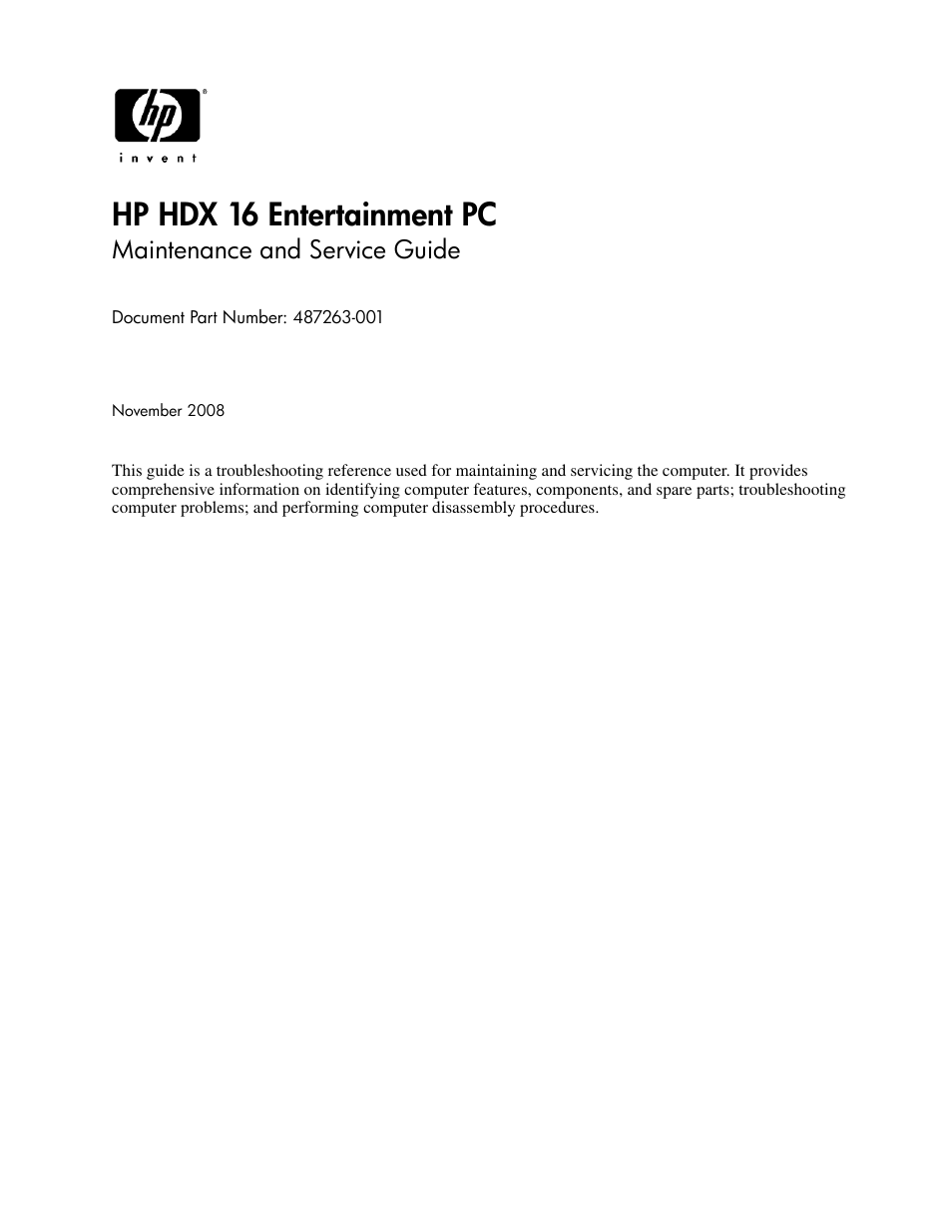 HP HDX 16 User Manual | 146 pages