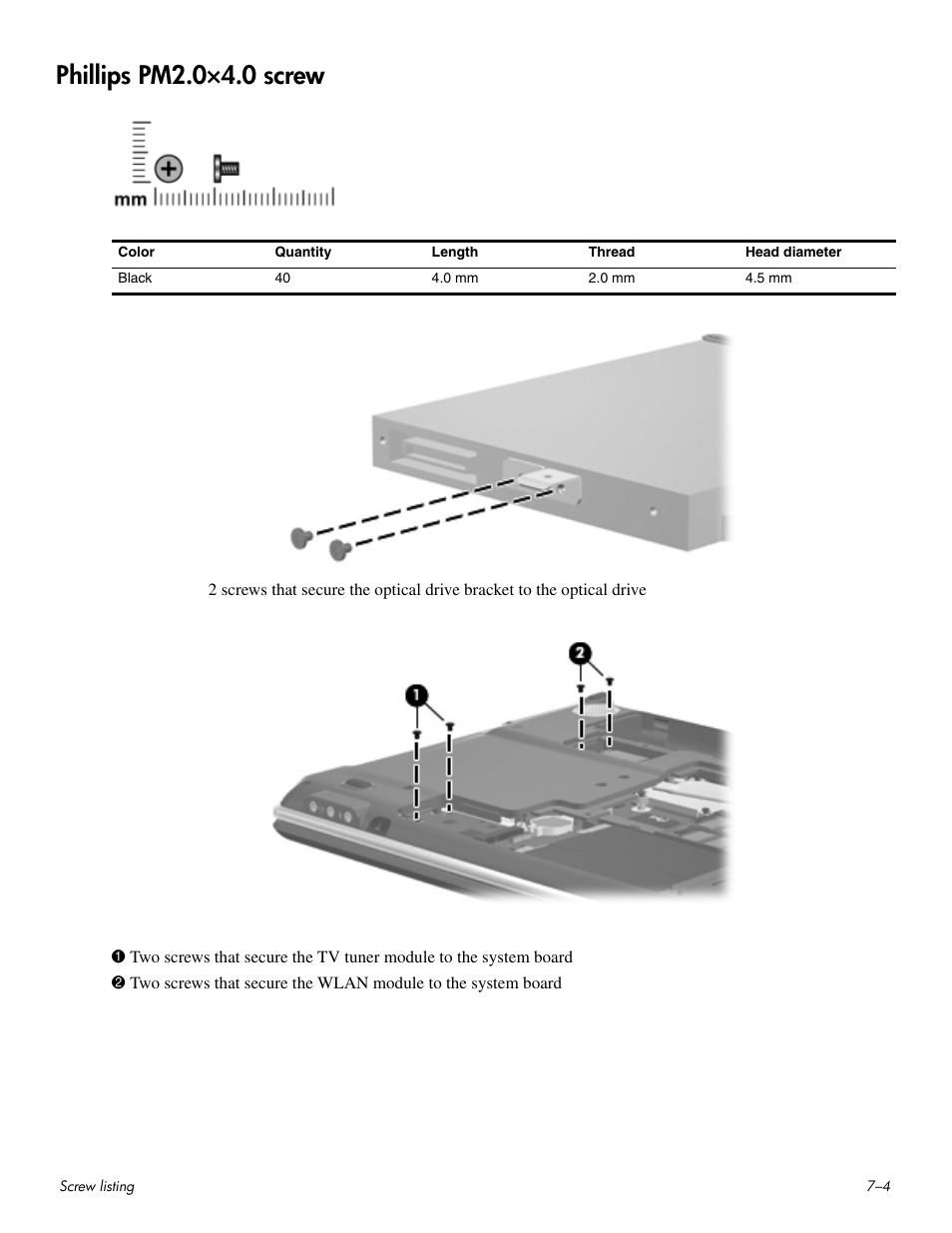 Phillips pm2.0×4.0 screw, Phillips pm2.0×4.0 screw –4 | HP HDX 16 User Manual | Page 115 / 146