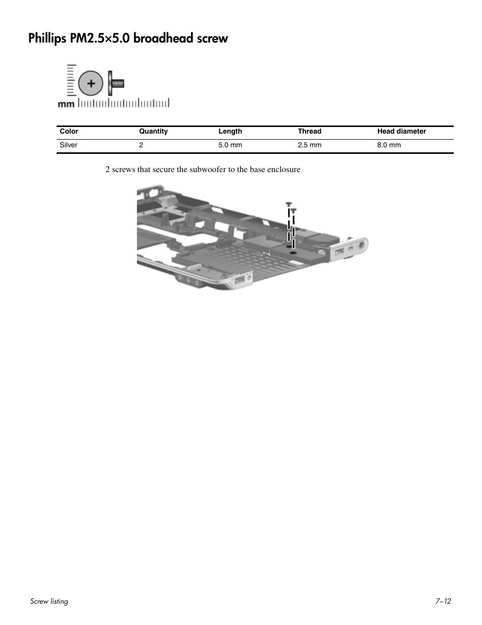 Phillips pm2.5×5.0 broadhead screw, Phillips pm2.5×5.0 broadhead screw –12 | HP HDX 16 User Manual | Page 123 / 146