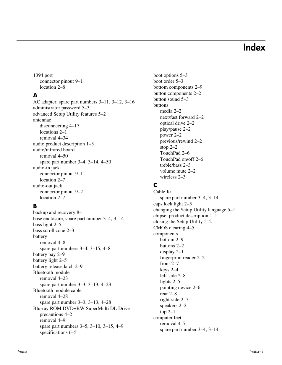 Index | HP HDX 16 User Manual | Page 142 / 146