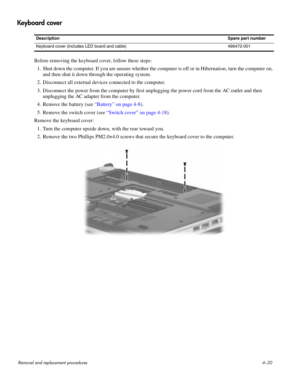 Keyboard cover, Keyboard cover –20 | HP HDX 16 User Manual | Page 55 / 146