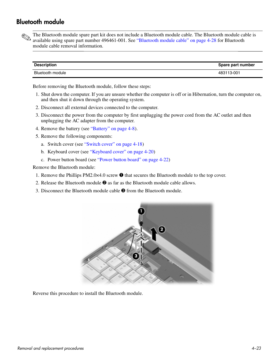 Bluetooth module, Bluetooth module –23 | HP HDX 16 User Manual | Page 58 / 146