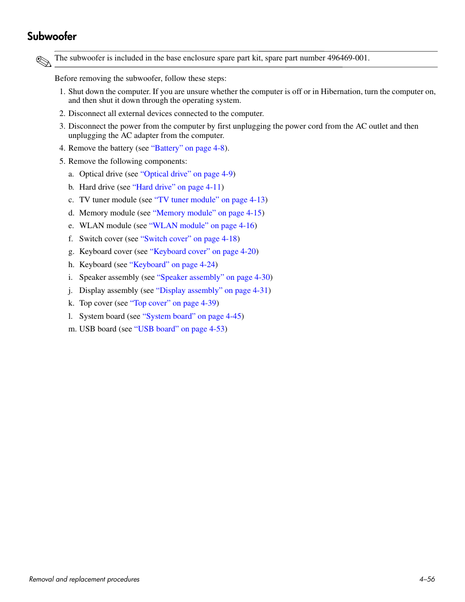 Subwoofer, Subwoofer –56 | HP HDX 16 User Manual | Page 91 / 146