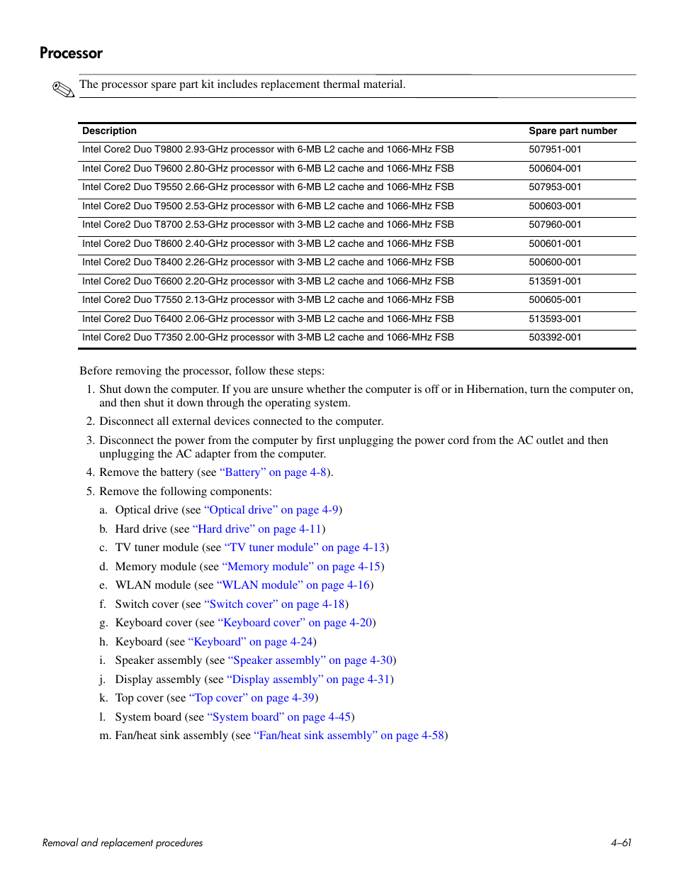 Processor, Processor –61 | HP HDX 16 User Manual | Page 96 / 146