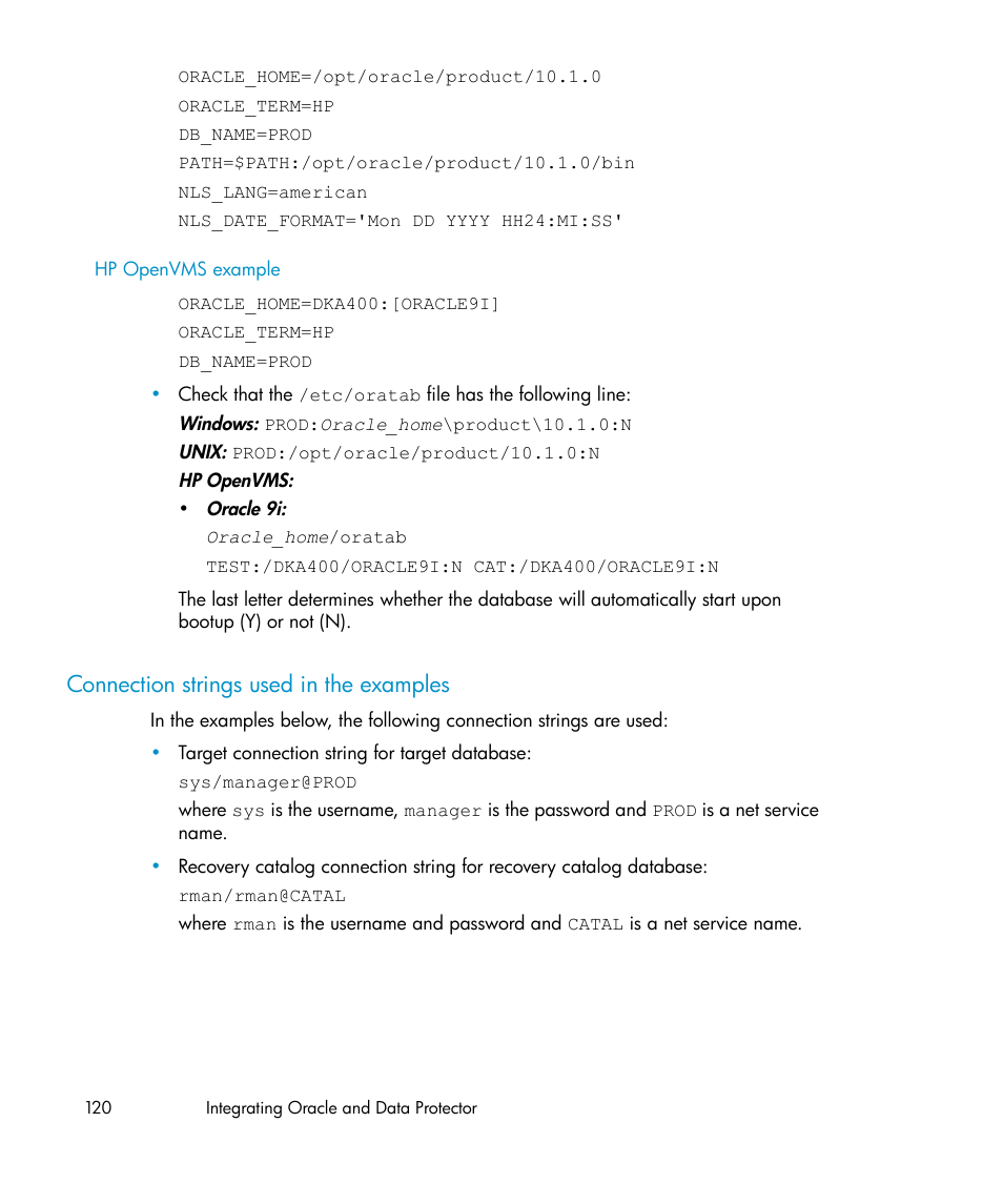 Connection strings used in the examples | HP A.06.11 User Manual | Page 120 / 344