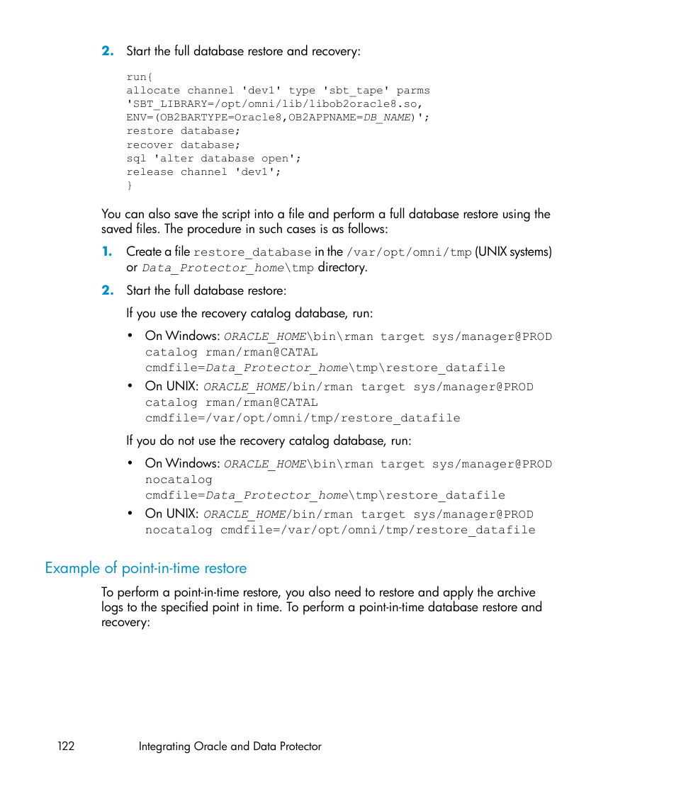 Example of point-in-time restore | HP A.06.11 User Manual | Page 122 / 344
