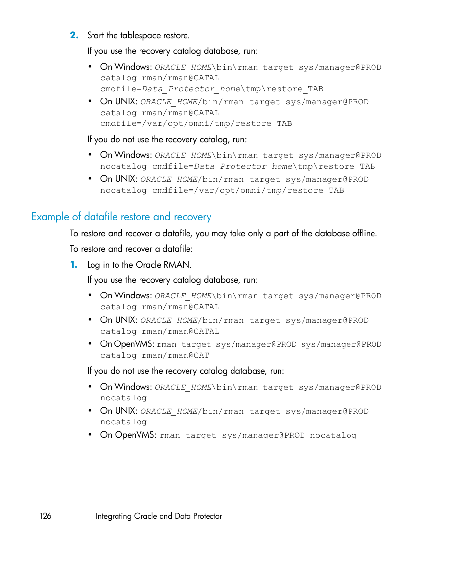 Example of datafile restore and recovery | HP A.06.11 User Manual | Page 126 / 344