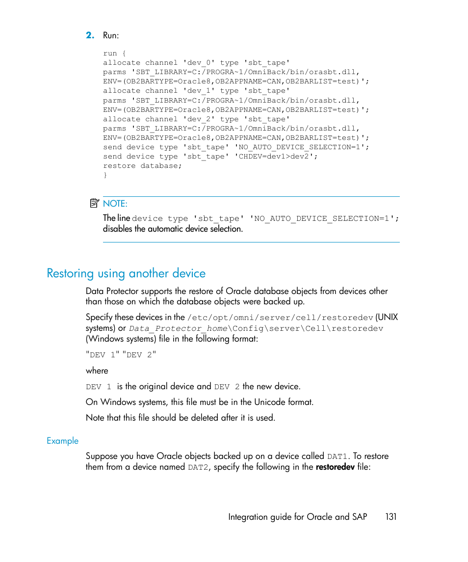 Restoring using another device | HP A.06.11 User Manual | Page 131 / 344