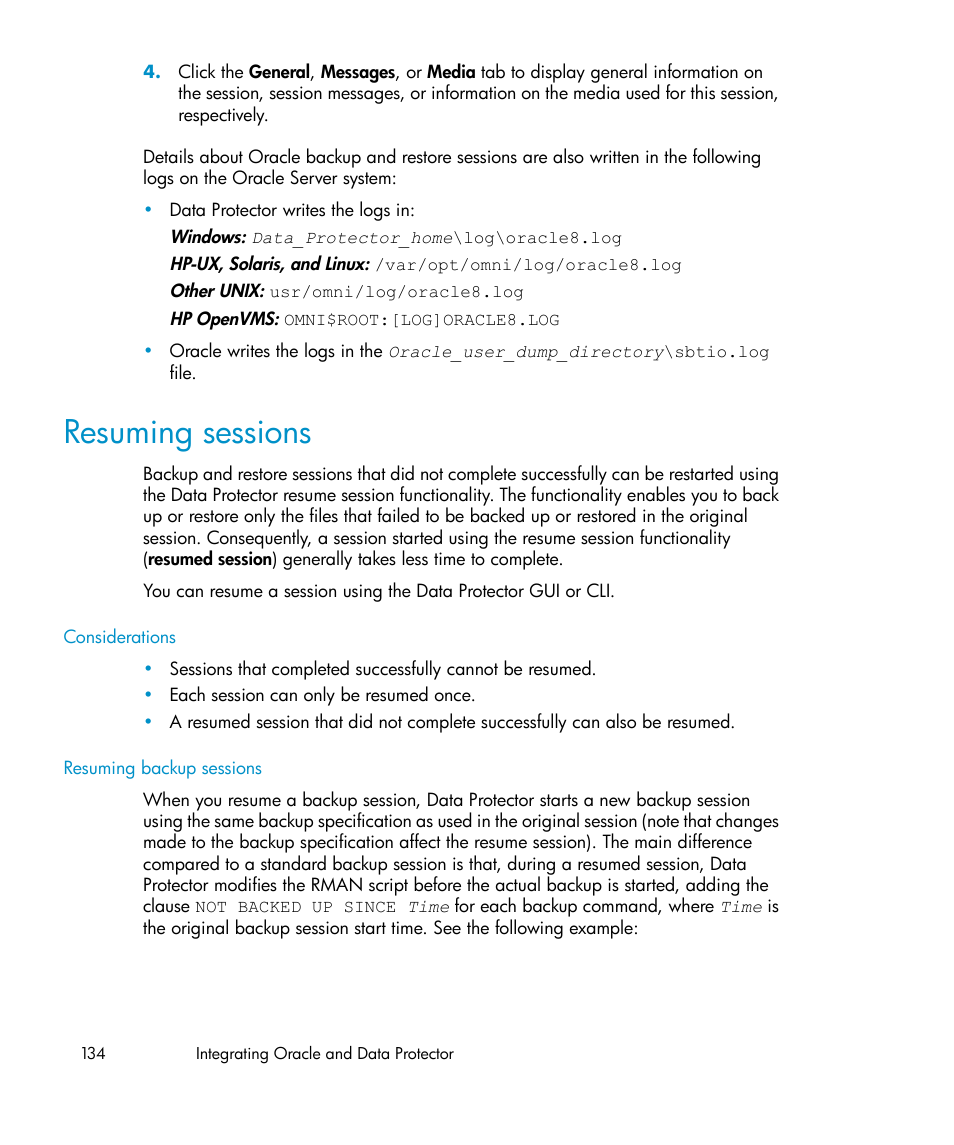 Resuming sessions | HP A.06.11 User Manual | Page 134 / 344