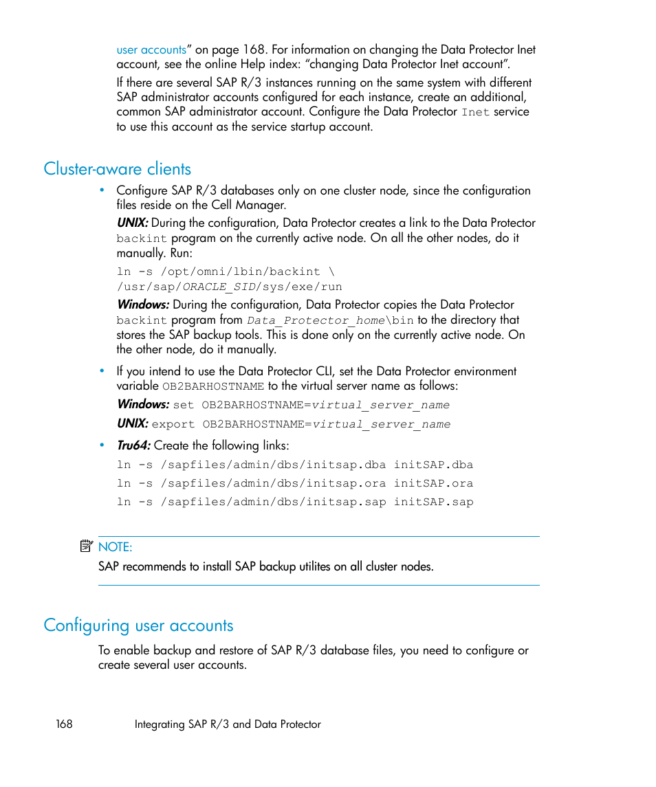 Cluster-aware clients, Configuring user accounts, 168 configuring user accounts | Configuring user, Accounts, Configuring | HP A.06.11 User Manual | Page 168 / 344