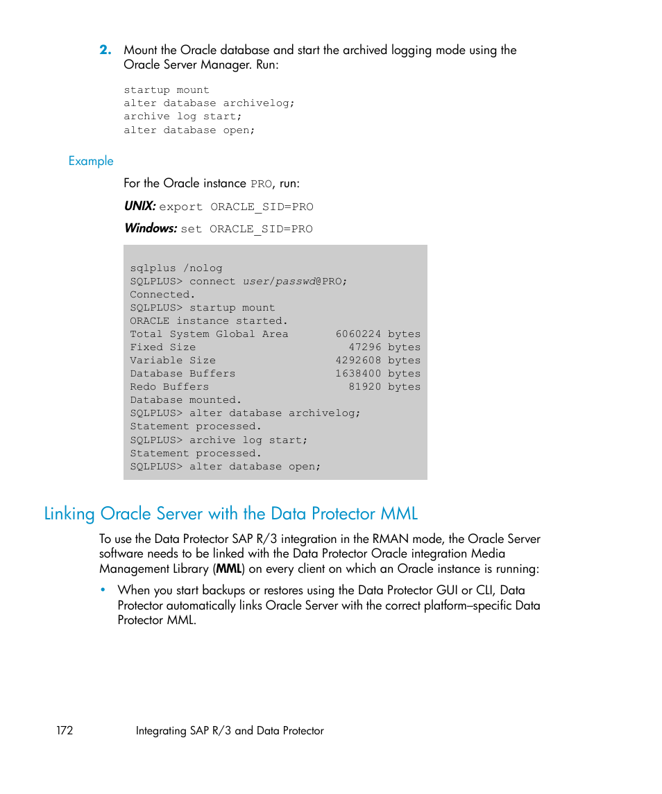 Linking oracle server with the data protector mml | HP A.06.11 User Manual | Page 172 / 344