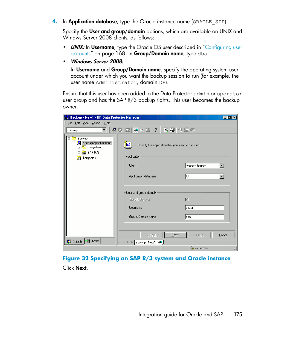 Specifying an sap r/3 system and oracle instance | HP A.06.11 User Manual | Page 175 / 344