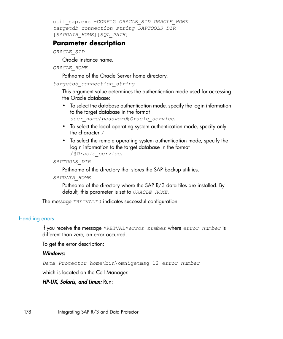 Handling errors, Parameter description | HP A.06.11 User Manual | Page 178 / 344