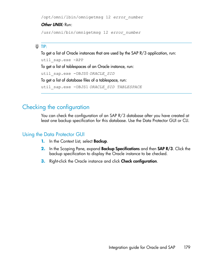 Checking the configuration, Using the data protector gui | HP A.06.11 User Manual | Page 179 / 344